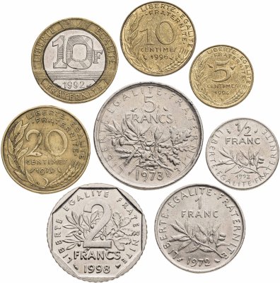 купить Франция набор монет 1970-1996 (8 штук) новый франк