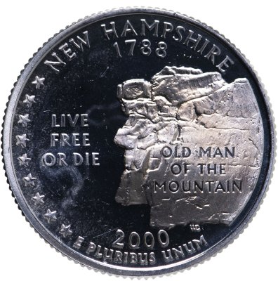 купить США 25 центов (квотер, 1/4 доллара, quarter dollar) 2000 S Proof Нью-Гэмпшир (New Hampshire)