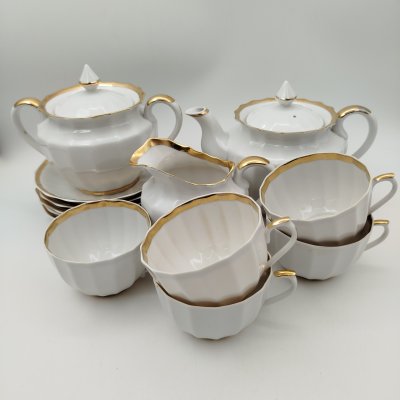 купить Сервиз чайный "Золотая лента" на 5 персон (13 предметов), фарфор, золочение, Дмитровский фарфоровый завод (ДФЗ Вербилки), СССР, 1965-1991 гг.