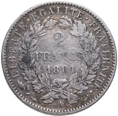 купить Франция 2 франка (francs) 1881