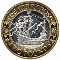 Купить Великобритания 2 фунта (pounds) 2011 "500 лет со дня спуска на воду корабля "Мэри Роуз"" в футляре с сертификатом