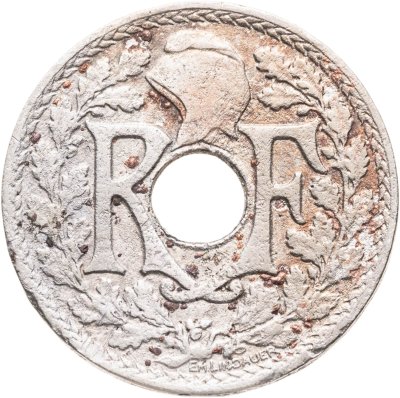 купить Франция 25 сантимов (centimes) 1917 Без подчеркивания под "MES"