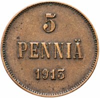 Купить 5 пенни (pennia) 1913, монета для Финляндии