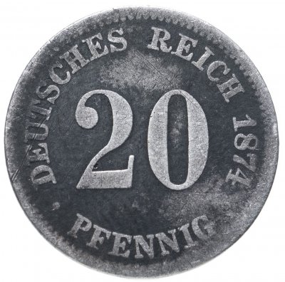 купить Германия 20 пфеннигов (pfennig) 1874 F знак монетного двора: "F" - Штутгарт