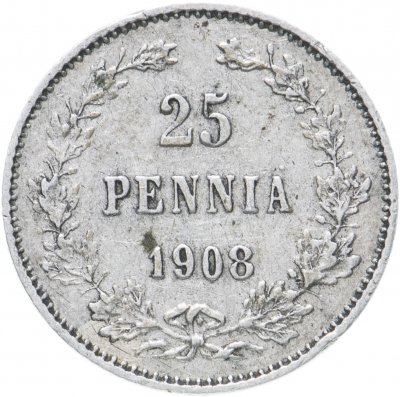 купить 25 пенни 1908 L, монета для Финляндии