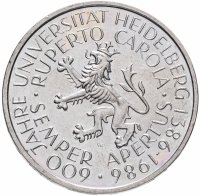 Купить Германия (ФРГ) 5 марок 1986 "600 лет Гейдельбергскому университету"