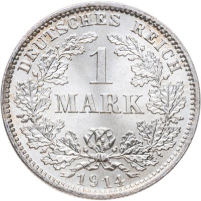купить Германия 1 марка 1914 знак монетного двора: "D" - Мюнхен в слабе Монетник.ру MS65