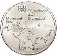 купить Канада 10 долларов (dollars) 1973 "XXI летние Олимпийские Игры, Монреаль 1976: Карта мира"