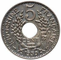 Купить Французский Индокитай 5 сантимов (centimes) 1939