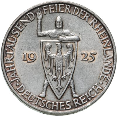 купить Германия, Веймарская Республика 3 рейхсмарки (reichsmark) 1925 Тысячелетие Рейнской области (Рейнланда) D