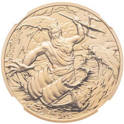 купить Самоа 20 центов (cents) 2021 "12 Олимпийских богов в зодиаке - Посейдон и Рыбы" в слабе Монетник.ру MS69