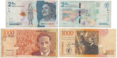 купить Колумбия набор из 2 банкнот 2, 1000 песо 20032005
