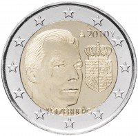 Купить Люксембург 2 евро 2010 "Герб великого герцога Люксембурга"