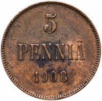 Купить 5 пенни (pennia) 1908, для Финляндии
