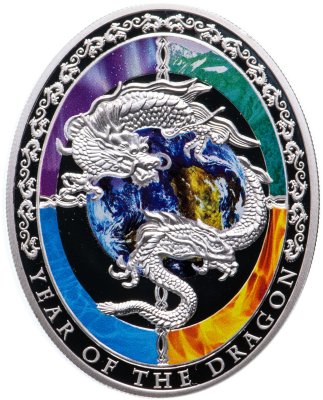 купить Остров Ниуэ 1 Доллар 2012 Proof "Год дракона. Космос - четыре стихии лунный календарь" в рамке с сертификатом