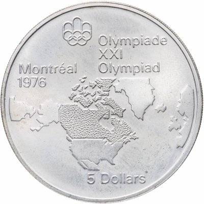 купить Канада 5 долларов (dollars) 1973 "XXI летние Олимпийские Игры, Монреаль 1976 - Карта Канады"