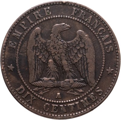 купить Франция 10 сантимов (centimes) 1861, знак монетного двора: "А" - Париж