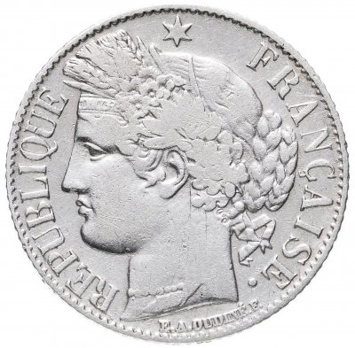 купить Франция 1 франк (franc) 1871-1895 (случайный год), 5 грамм серебра 835 пробы