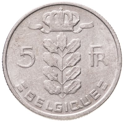 купить Бельгия 5 франков (franc) 1975 (Надпись на французском - 'BELGIQUE')