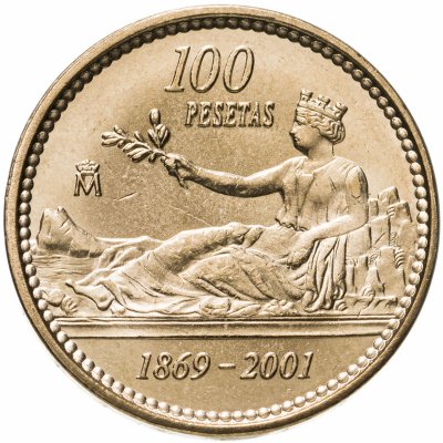 купить 100 песет (pesetas) 2001 132 года песете Испания