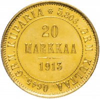 Купить 20 марок (markkaa) 1913 монета для Финляндии