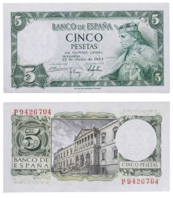 купить Испания 5 песет 1954 (Pick 146a)