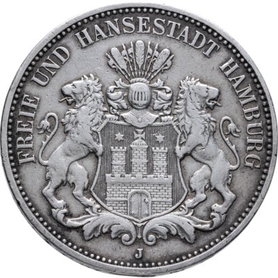 купить Германская Империя 3 марки 1909 J Гамбург