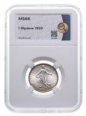 купить Франция 1 франк 1916-1920, случайный год в слабе ННР в грейде MS66