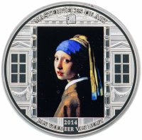 Купить Острова Кука 20 долларов 2014 "Шедевры живописи - Вермеер - Девушка с жемчужной серёжкой", в футляре с сертификатом