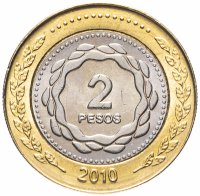 Купить Аргентина 2 песо 2010 год