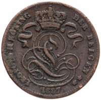 Купить Бельгия 1 сантим (centime) 1887 Надпись на голландском - 'DER BELGEN'