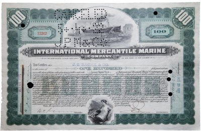 купить Акция США INTERNATIONAL MERCANTILE MARINE ( ТИТАНИК)" Гашение представителями банка "JP Morgan"" 1919 г.
