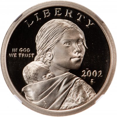купить США 1 доллар (dollar) 2002 S Proof Sacagawea dollar (Сакагавея доллар - парящий орёл) знак монетного двора "S" - Сан-Франциско в слабе
