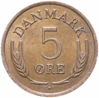 Купить Дания 5 эре (ore) 1963-1972, случайная дата
