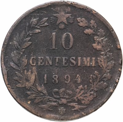 купить Италия 10 чентезимо (centesimi) 1894 BI знак монетного двора "BI" - Бирмингем