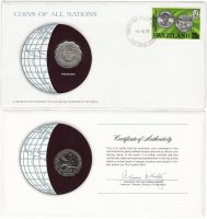купить Серия «Монеты всех стран мира» - Свазиленд 20 центов (cents) 1975 (монета и 1 марка в конверте)