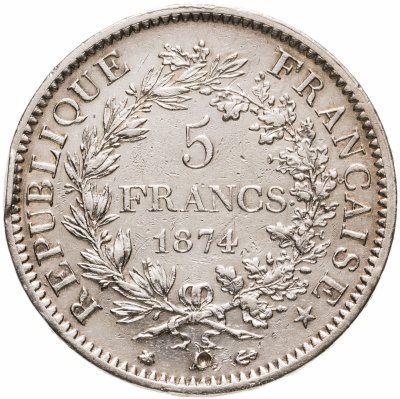купить Франция 5 франков (francs) 1874 A Геркулес знак монетного двора: "A" - Париж