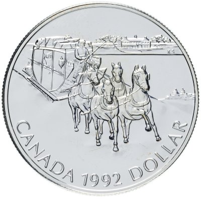 купить Канада 1 доллар (dollar) 1992 "175 лет Кингстонскому дилижансу"