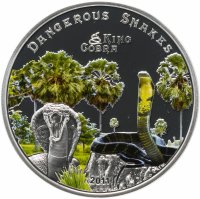 Купить Острова Кука 5 долларов 2011 Proof "Опасные змеи - королевская кобра" в футляре, с сертификатом
