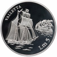 Купить Мальта 5 лир 1994 Корабль "Парусник Валлетта"