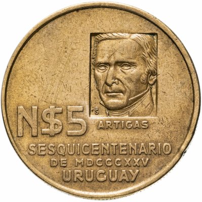 купить Уругвай 5 новых песо (nuevos pesos) 1975 150 лет революционному движению