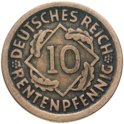купить Германия 10 пфеннигов (рентенпфеннигов, rentenpfennig) 1924 D