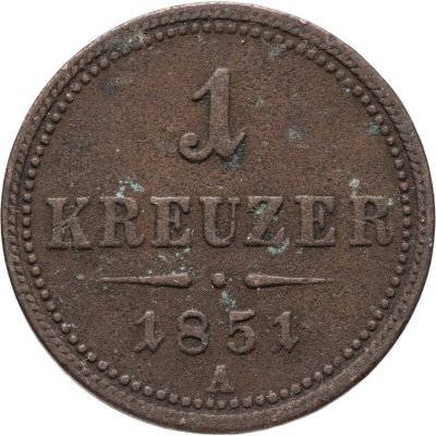 купить Австрия 1 крейцер (kreuzer) 1851, знак монетного двора "A" - Вена
