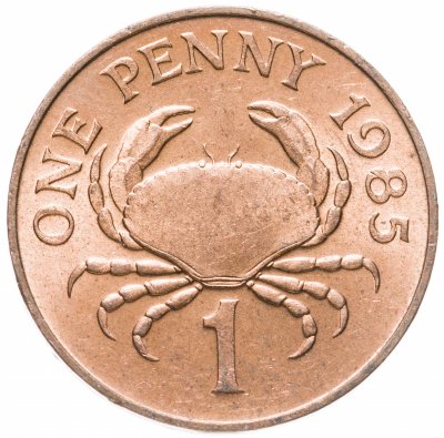 купить Гернси 1 пенни (penny) 1985 Краб, королева средних лет