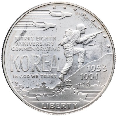 купить США 1 доллар (dollar) 1991 P Korean War (38 лет Корейской войне) знак монетного двора "P" - Филадельфия