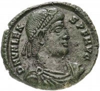 купить Римская Империя, Валент , 364–378 гг, Нуммий (реверс: Виктория идет влево, в руках - венок и пальмовая ветвь)