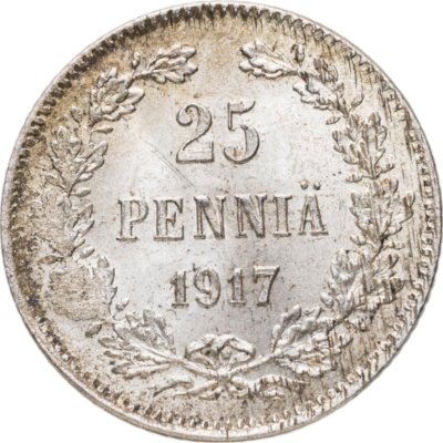купить 25 пенни (pennia) 1917 S Гербовый орёл без корон, Российская Финляндия