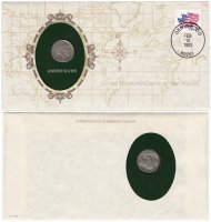 Купить Серия «Великие исторические монеты мира» - США 5 центов (cents) 1937 (монета и 1 марка в конверте)