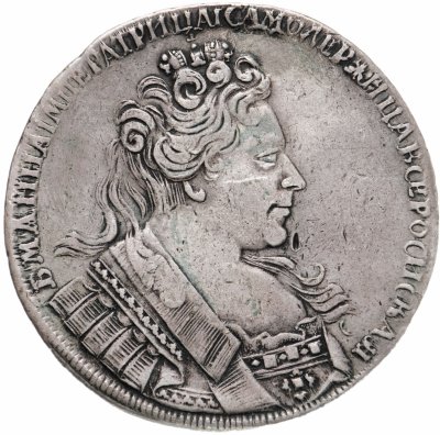 купить 1 рубль 1731 с брошью на груди, крест державы узорчатый