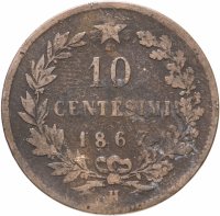 купить Италия 10 чентезимо (centesimi) 1867 H знак монетного двора "H" - Хитон, Бирмингем
